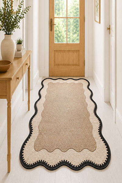Chilai Home Neho Shape Bej Makinede Yıkanabilir Kaymaz Taban Leke Tutmaz Dijital Salon Halısı Mutfak Halısı ve Yolluk