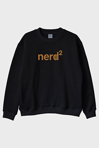 lofux Nerd² Atom Symbol Printed Black Crew Neck Sweatshirt