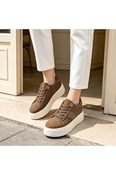 Tmall Pantofi sport de damă, din piele ecologică inversată, D1506, Verde