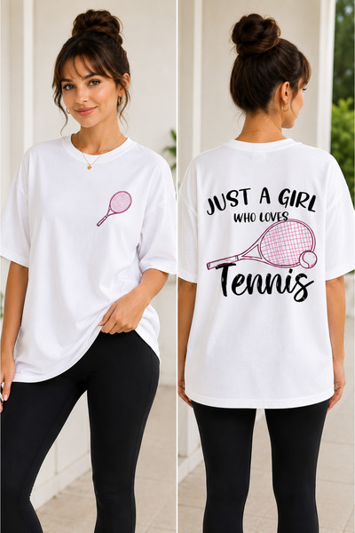 Unisex Oversize Tennis Baskılı T-Shirt %100 Pamuk Tenis Temalı Rahat Kalıp Kısa Kollu Tişört
