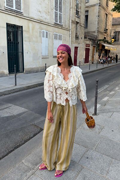 Lijuri Khaki Striped Palazzo Trousers 0146