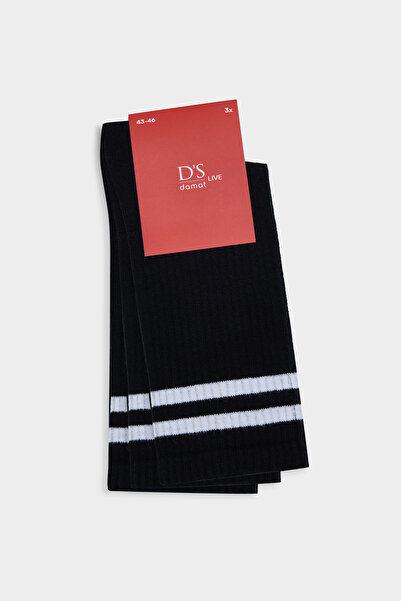 Twn Black 3-Piece Striped Tennis Sports Cotton Socks Set