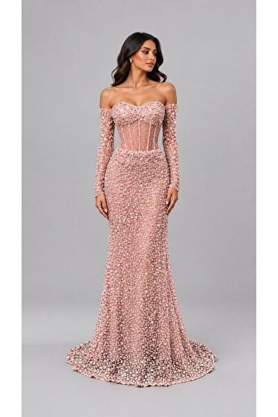 ranin Red Evening Gown Hand Embroidery Klosh Bead Embroidery Work