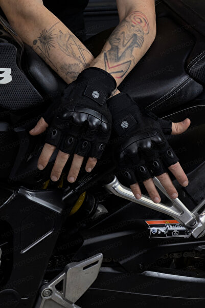 Motobros Mw130S Black Fingerless Motorcycle Gloves Summer Half Biker Gloves w...
