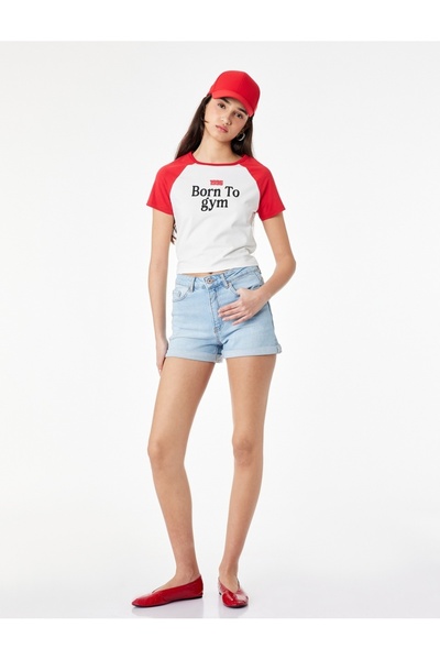 Koton Pamuklu Yüksek Bel Slim Fit Duble Paça Mini Denim Şort