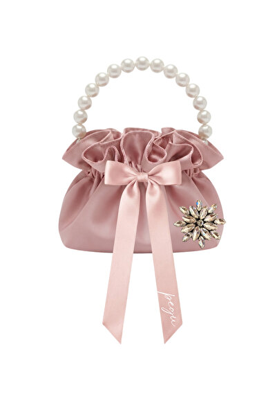 pegu baby collection Powder Pink Cotton Satin Bag, with Crystal Glass Stone D...