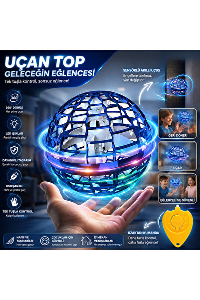 Kılıfsiparis Ufo Uçan Top Dönen El Sensörlü Şarjlı 360° Dönen Mini Drone Heli...