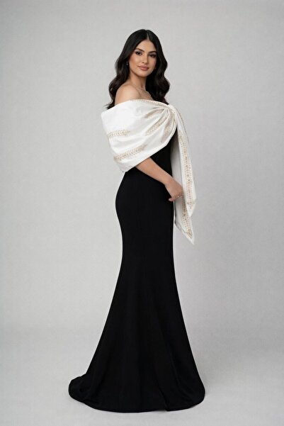 ranin Black Evening Dress Made of Carbon Fiber Material with Cloche Embroidery.