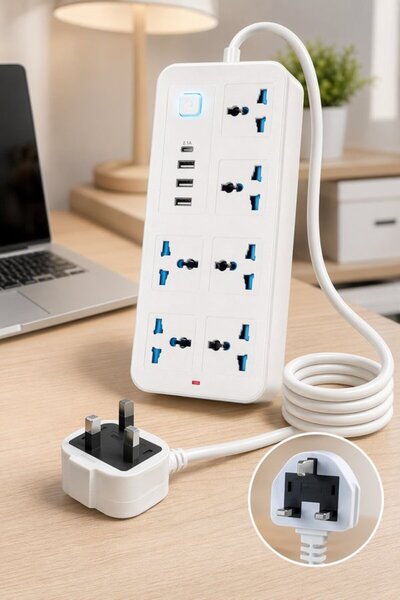 Generic 6 Outlet Power Strip Surge Protector 3 Usb Type C 2m Extension Cord 2...