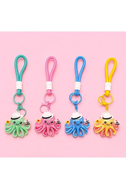 Alışveriş Kasabası 4-Piece Octopus Figured Keychain and Bag Ornament