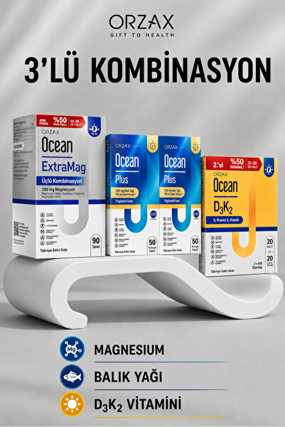 Ocean MAGNESIUM BALIK YAĞI VE D3K2 VİTAMİN 3 LÜ AVANTAJLI PAKET