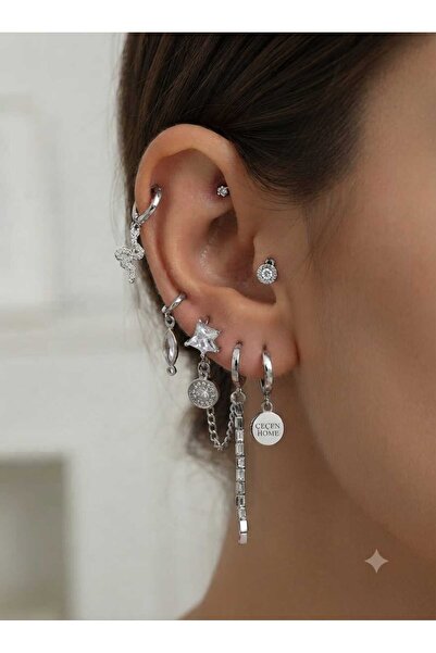 ÇEÇEN HOME Multi-Figured Sparkling Zircon Stone Earring Combination Collectio...