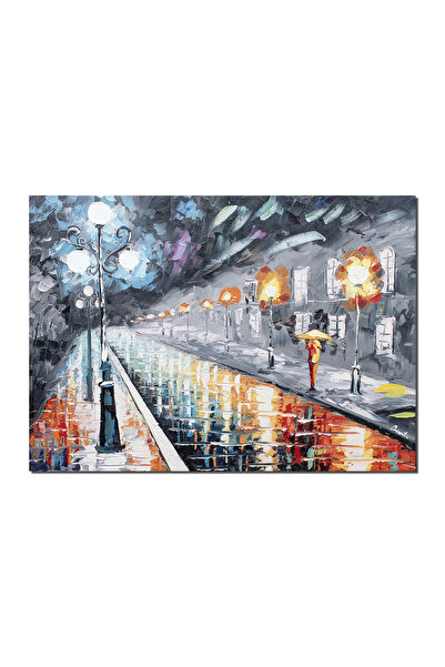 artnova Ръчно рисувана картина, Нощен градски пейзаж, 70x50см, маслени бои въ...