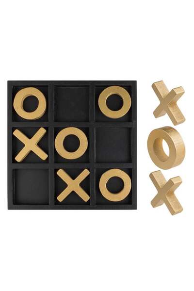 BAMI NETWORK Decoratiune masa Tic Tac Toe lemn negru auriu 20x20cm