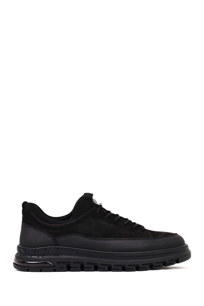 Derimod Men's Black Lace-Up Thick Soled Nubuck Leather Sneaker Wm720012Dn
