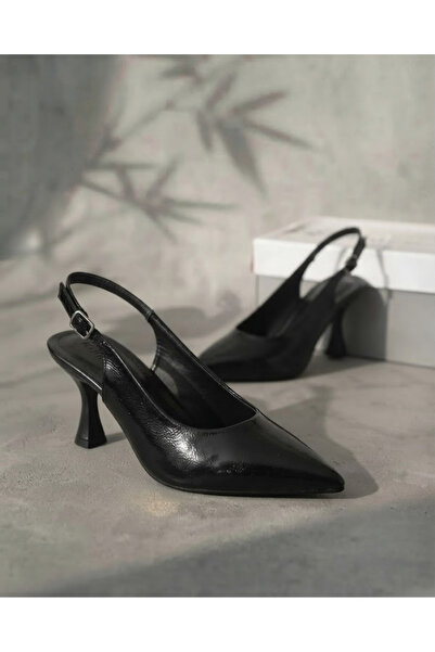 Enes Ayakkabıcılık Women's Buckle Pointed Toe Ankle Strap Heeled Shoes