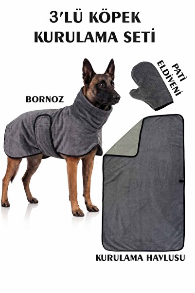VEVİEN HOME 3-Piece Dog Drying Set Bathrobe-Towel-Paw Gloves Super Water Abso...