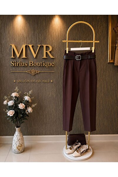 MVR Sirius Boutique Krem Kemerli Kumaş Pantolon