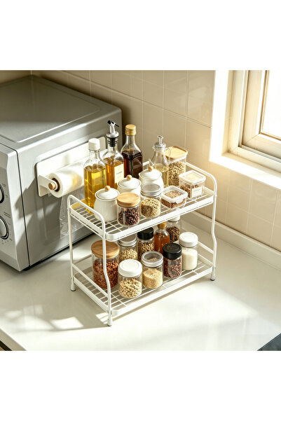 HT Home Organizers Two-tier kitchen countertop storage rack with paper towel ...