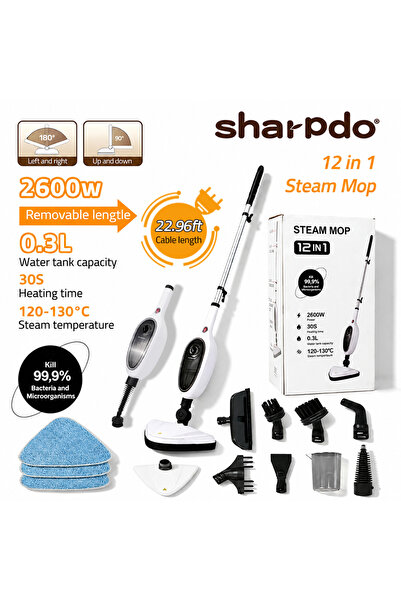 sharpdo 12-in-1 Upgrade Electric Steam Mop with 12 Multi-Purpose Accessories,...