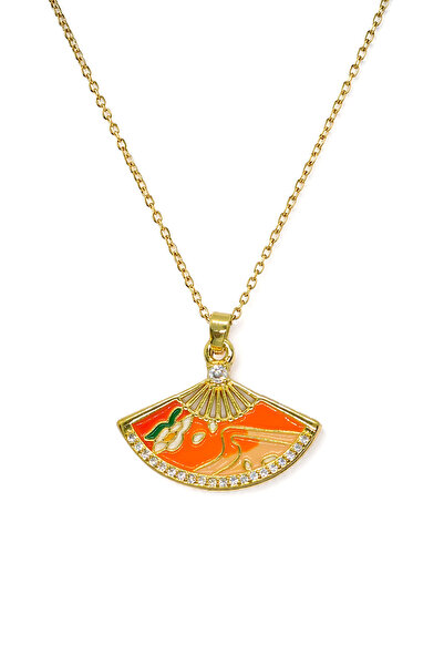Duiwerlis Women's Gold Color Fan Pendant Necklace with Enamel Zircon Stone an...