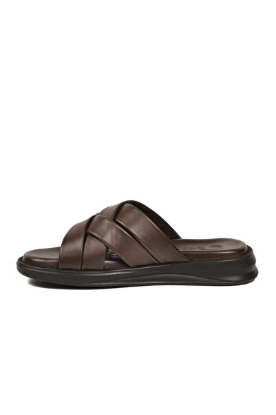 Voyager Men's Brown Genuine Leather Soft Comfortable Sole Daily Slippers 6862
