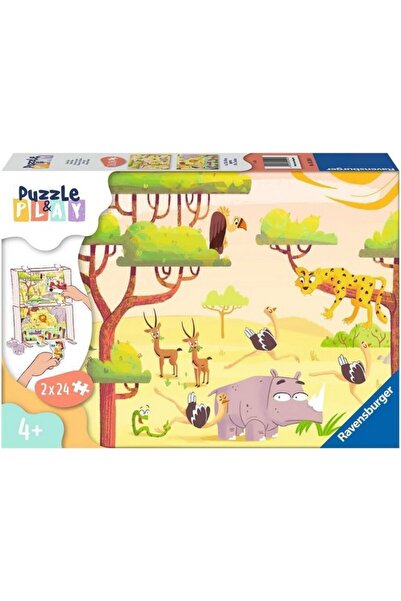 Ravenburger Пъзел Ravensburger - Животни от сафари, 2 в 1, 2x24 части