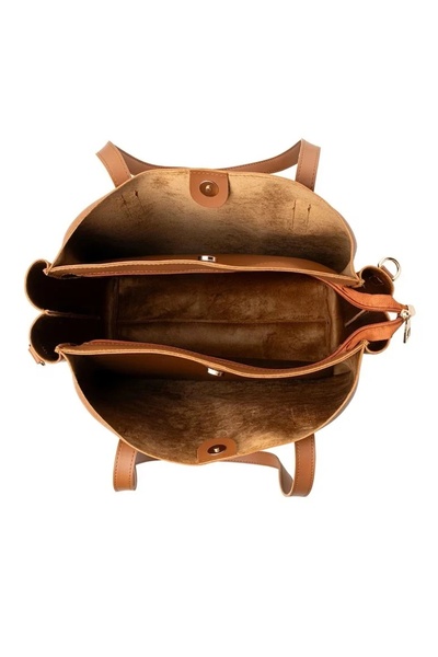 OEM Geantă de umăr Lucky Bees - piele, 32x13x27 cm, logo, detalii aurii, maro cognac