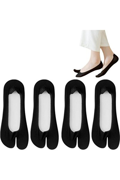 Morvena Picks 4 perechi de șosete negre, cu vârf despicat, scurte, tip barcă,...