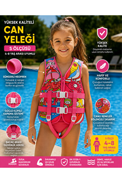 LRS STORE Çocuk Can Yeleği S Beden 4-8 Yaş | Süngerli Neopren Yüzme Yeleği | ...