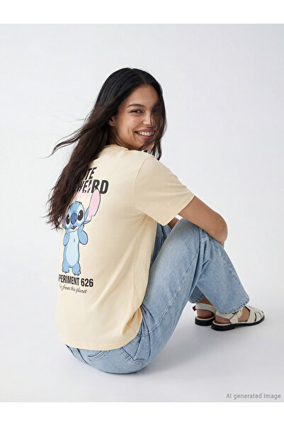 LC Waikiki Vizyon New Season Stitch Printed 100% Cotton Women's T-Shirt