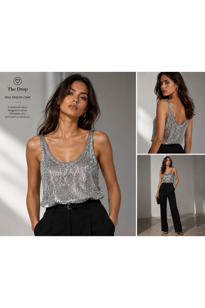 The Drop RISA Sequin Cami Top – Silver |