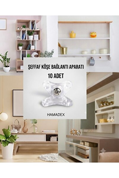 HAMADEX Şeffaf Köşe Bağlantı Aparatı 10 Adet Mobilya Dolap Raf Sabitleme Pimi...