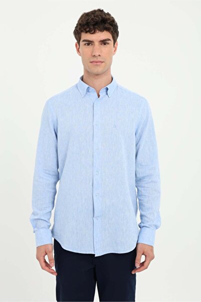 Dufy Men's Regular Fit Long Sleeve Dark Blue Shirt