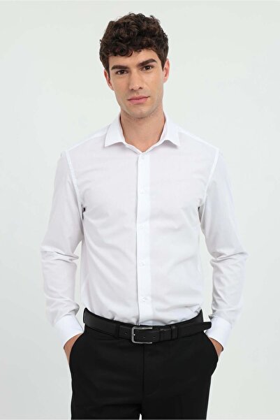 Dufy Men's Regular Fit Long Sleeve White Shirt