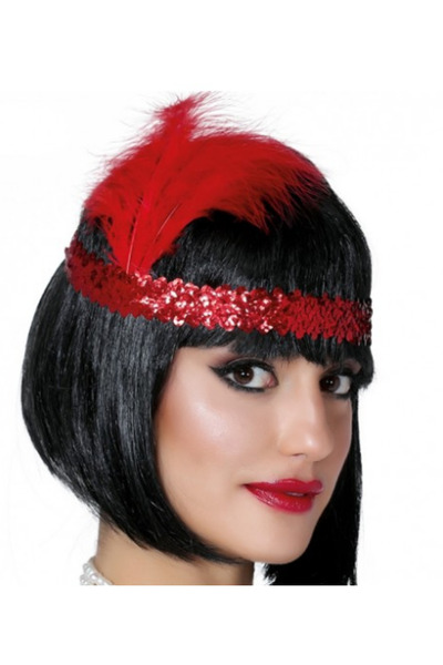 OSKA GLOBAL Red Color Feathered Charleston Hair Band Headband