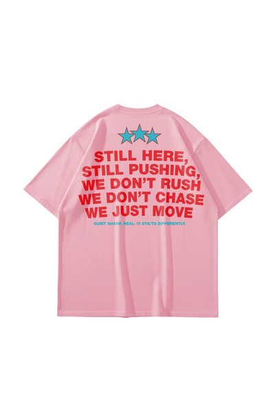 Sekizbiraltı Still Moving Printed Oversize Unisex Pink Tshirt