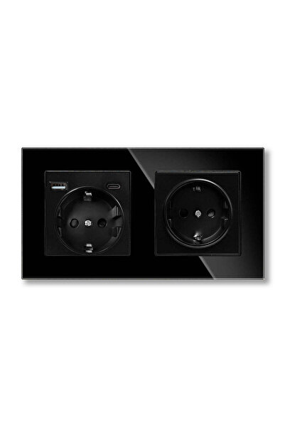 Arteli Double Socket with USB and USB-C Arteli® 16A 3520W, Tempered Glass Fra...