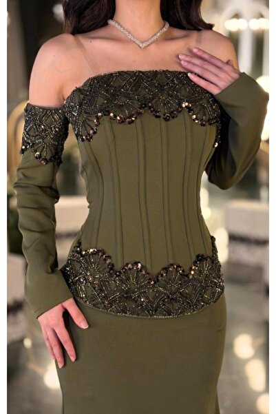 leen fashion فستان سهرة ميرميد أوف شولدر مطرز بالترتر اللامع
