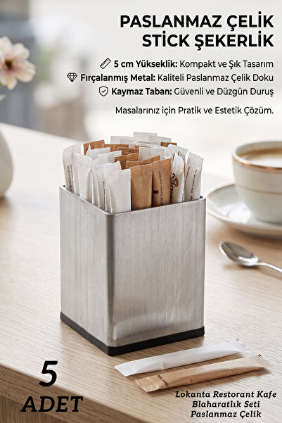 FİTHOME 5'li Paslanmaz Çelik Stick Şekerlik Seti – Kare Metal Şeker Standı | ...