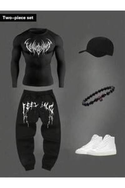 OEM Set sport pentru bărbați, cu tricou și pantaloni, cu mânecă lungă și impr...