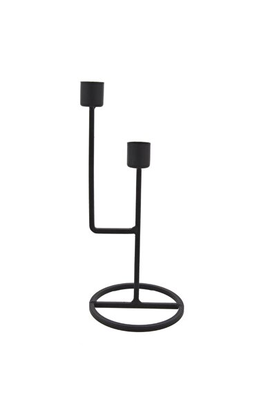 BAMI NETWORK Sfesnic decorativ dublu din metal negru pentru living elegant
