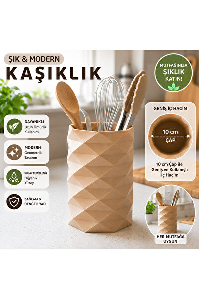 Basart Geometrik Tasarımlı Mutfak Kaşıklık Düzenleyici – Geniş İç Hacimli Tez...
