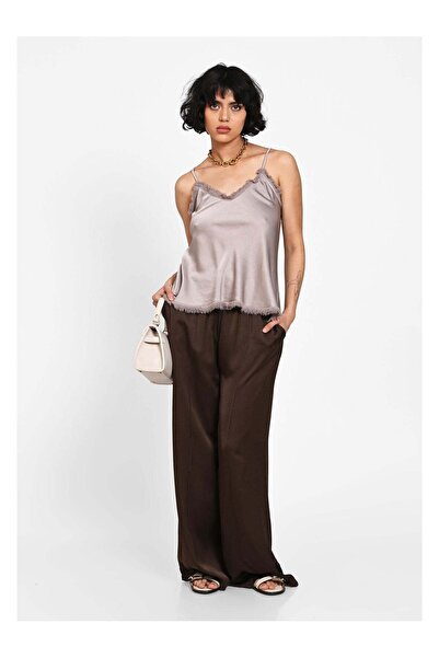 SimpleFind Top satinat cu bretele Taupe