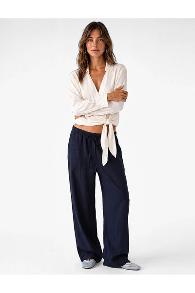 Koton Viscose Fabric Waist-Tie Loose Fit Pocketed Balloon Trousers