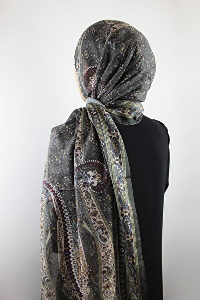 QUM İPEK Ethnic Vintage Patterned Thin Cotton Soft Shawl Çağla