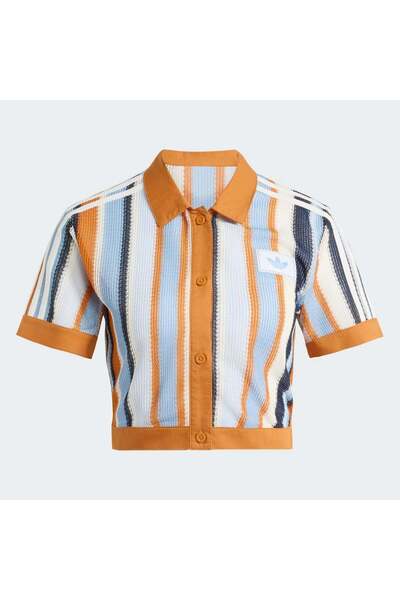 adidas Summer Glow Striped Cropped Polo Kadın Tişört