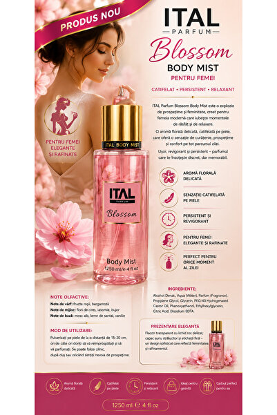 İtal Blossom Body Mist 250 ml – Parfum de Corp pentru Femei cu Aromă de Bujor...