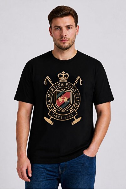 La Martina Men Crew Neck Short Sleeve Graphic Print T-Shirt, Black
