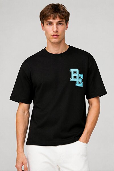 BLANK ESSENTIALS Men Round Neck Short Sleeve Graphic Print T-Shirt, Black
